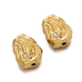 Détail de deux perles dorées avec texture lave et pierres de zircon pour bijoux DIY - Style de Texture de Lave en Relief (Modèle 06) / 2 Pièces/Ensemble