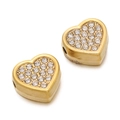 Détail macro de perles en forme de cœur plaquées or avec pavé de cristaux pour bijoux DIY - Style de Curseur en Cœur avec Strass (36款) / 2 Pièces/Ensemble