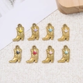 Set of eight gold-plated stainless steel boot charms with colorful enamel hearts for DIY - Heart Pattern / Black