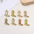 Colorful enamel cowboy boot pendants with gold-plated heart designs for DIY jewelry - Double Heart Style / Black