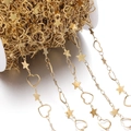 Golden stainless steel chain with hollow hearts and stars on a white spool for DIY jewelry - 1 Meter / Gold Star Heart (Heart Approx 9.5x10mm)