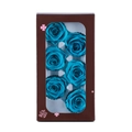 Preserved flower gift set with six sky blue roses in a windowed dark brown box - Six Blue Flowers (approximately 5-6 Cm In Diameter) / 1 Box