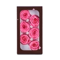Elegant gift box containing six preserved pink roses with visible petal texture - Six Fluorescent Pink Flowers (approximately 5-6 Cm In Diameter) / 1 Box