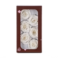 Preserved white rose flower box with six blooms in a brown window gift packaging - Six White Flowers (approximately 5-6 Cm In Diameter). / 1 Box