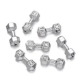 Detailed view of silver dumbbell spacer beads with engraved Live and Lift text for jewelry - Antique Silver