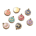 Golden butterfly enamel round pendants in multiple vibrant colors for DIY jewelry making - Butterfly / 2 Pcs/Set / Lake Green