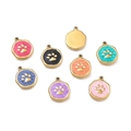 Colorful paw print enamel pendants in gold-plated stainless steel for jewelry DIY - Cat Paw / 2 Pcs/Set / Lake Green