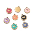 Golden stainless steel heart pendant with colorful enamel finishes for DIY jewelry making - Heart / 2 Pcs/Set / Lake Green