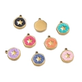 Round enamel butterfly pendant with gold star detail for DIY necklace jewelry - Pentagram / 2 Pcs/Set / Lake Green
