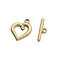 Detailed macro view of gold-plated stainless steel heart-shaped OT toggle clasp for jewelry - 14.5*17mm/Aperture 2mm / Big Heart Gold