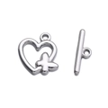 Close-up of heart-shaped toggle clasp with butterfly detail in polished silver finish - 14.5*17mm/Aperture 2mm / Butterfly Heart Steel Color