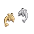 Polished stainless steel dolphin pendants in gold and silver finishes for DIY jewelry - Dolphin / 2 Pcs/Set / Gold