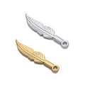 Polished stainless steel feather pendants in gold and silver finish with hanging loops - Feather / 2 Pcs/Set / Silver