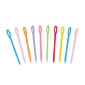 Close-up of 10 colorful plastic sewing needles with large eyes on a white background - 4*55mm / Random Mixed Colors