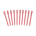 Close-up of 10 red plastic large-eye sewing needles for yarn weaving and kids DIY crafts - Red