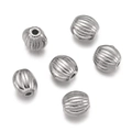 Zilveren roestvrijstalen pompoen afstandskralen met verticale groeven voor DIY-sieraden - Stijl 24 (Streepjespatroon) / 5 Stuks / Staalkleur