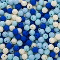 Macro shot of 6mm blue and white acrylic beads with a smooth matte paint texture for DIY crafts - 10mm/30pcs/Pack approx 17.5g / Blue Series