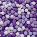 Macro shot of 6mm matte acrylic round beads in purple and white for DIY jewelry making - 10mm/30pcs/Pack approx 17.5g / Purple Series