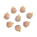Detail of 8 lucky money bag pendants with purple gradient enamel and embossed characters - 1pc/pack / Fortune Bag Prosperity