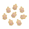 Macro view of eight pink and purple enamel Fu charms with gold alloy for jewelry DIY - 1pc/pack / Blessing Plate Pink Purple