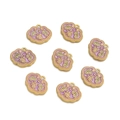 Detailed macro of golden alloy longevity lock pendants with purple enamel and Fu character - 1pc/pack / Blessing Lock Pink Purple