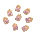 Macro detail of eight pink and purple enamel charms with lucky Chinese characters - 1pc/pack / Lucky Draw Pink Purple