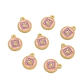 Macro shot of 8-piece pink and purple alloy Fu charms for DIY jewelry making - 1pc/pack / Round Blessing Pink Purple