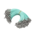 Macro detail of mint green 2mm waxed cord lanyards with silver alloy lobster clasps - 10pcs/pack / Lake Green