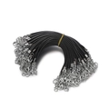 Detailed view of bulk black 2mm waxed cord lanyards with silver lobster clasps and chains - 10pcs/pack / Black