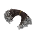Close-up of 2mm dark brown waxed cord set with silver lobster clasps for DIY jewelry making - 10pcs/pack / Dark Brown