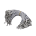 Macro detail of bundle of grey 2mm waxed cord lanyards with silver lobster clasps - 10pcs/pack / Gray