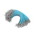Macro shot of 2mm light blue wax cord bundle with dual silver alloy lobster clasps - 10pcs/pack / Light Blue