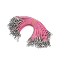 Detailed close-up of pink wax cord lanyards with silver lobster clasps for DIY jewelry - 10pcs/pack / Pink