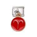 Detailed Aries zodiac charm link in silver and gold with red enamel for DIY bracelets - Red Aries