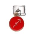 Italian charm Sagittarius zodiac dangle in red enamel and stainless steel for DIY bracelets - Red Sagittarius