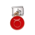 Close-up of red enamel Taurus zodiac charm bead for Italian modular bracelets - Red Taurus