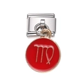 Detailed macro view of a red and gold Virgo zodiac charm for Italian link bracelets - Red Virgo