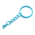 Macro detail of a light blue matte lacquered metal lobster clasp and keychain ring - Model AC4325 / Blue