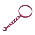 Close-up of rose red painted metal keychain with lobster clasp and connecting chain links - Model AC4325 / Rose Red