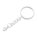 Close-up of white lacquered metal keychain with flat ring, short chain and lobster clasp - Model AC4325 / White
