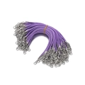 Bright purple 2mm waxed cord lanyard with silver lobster clasps and extension chain - 10pcs/pack / Purple