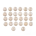 Vista macro de 26 cuentas redondas de esmalte con letras y borde dorado para joyería DIY - Letra A / Blanco (5 Piezas)