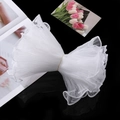 Close-up of elegant white pleated mesh flower wrapping with delicate pearl trim edge - White Double Pearl Edge