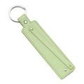 Detail of mint green faux leather keychain with silver metal ring and neat stitching - Green