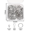 Macro view of silver lobster clasps, pins and rings in a compact plastic craft box - White K/Silver