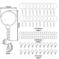 Detailed view of 25mm silver metal key ring set with chain, lobster clasp, and dimensions - Silver