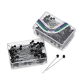 Black round head sewing pins in a plastic box for dressmaking and tailoring crafts - Nickel / Black