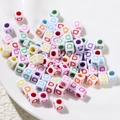 White acrylic cube beads with colorful letter D for personalized DIY jewelry making - Letter D Style / 100 Pieces (6x6mm/Hole 3.4mm)