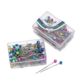 Colorful 1.5 inch dressmakers pins with plastic heads in transparent storage boxes - Nickel / Multicolor