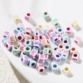 6x6mm white acrylic square beads with colorful oil-drop letter E for DIY jewelry making - Letter E Style / 100 Pieces (6x6mm/Hole 3.4mm)